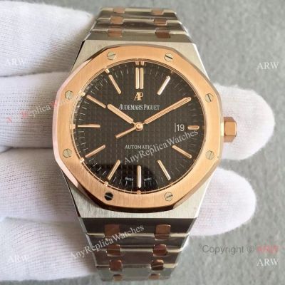Copy Swiss Audemars Piguet 3120 Watch 2-Tone Rose Gold Black Dial